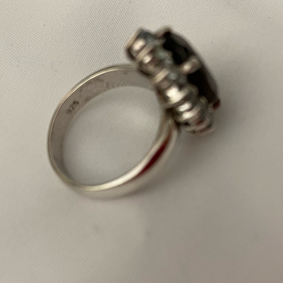 Smokey Quartz surrounded by Aquamarine Sterling Silver Ring sz 7.25 - Picture 4 of 7